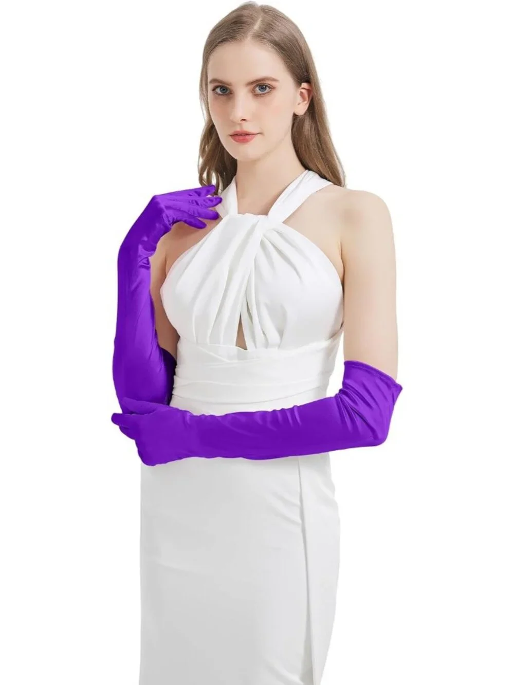Women's Purple Satin Opera Elbow Length 1920s Flapper Long Gloves Party